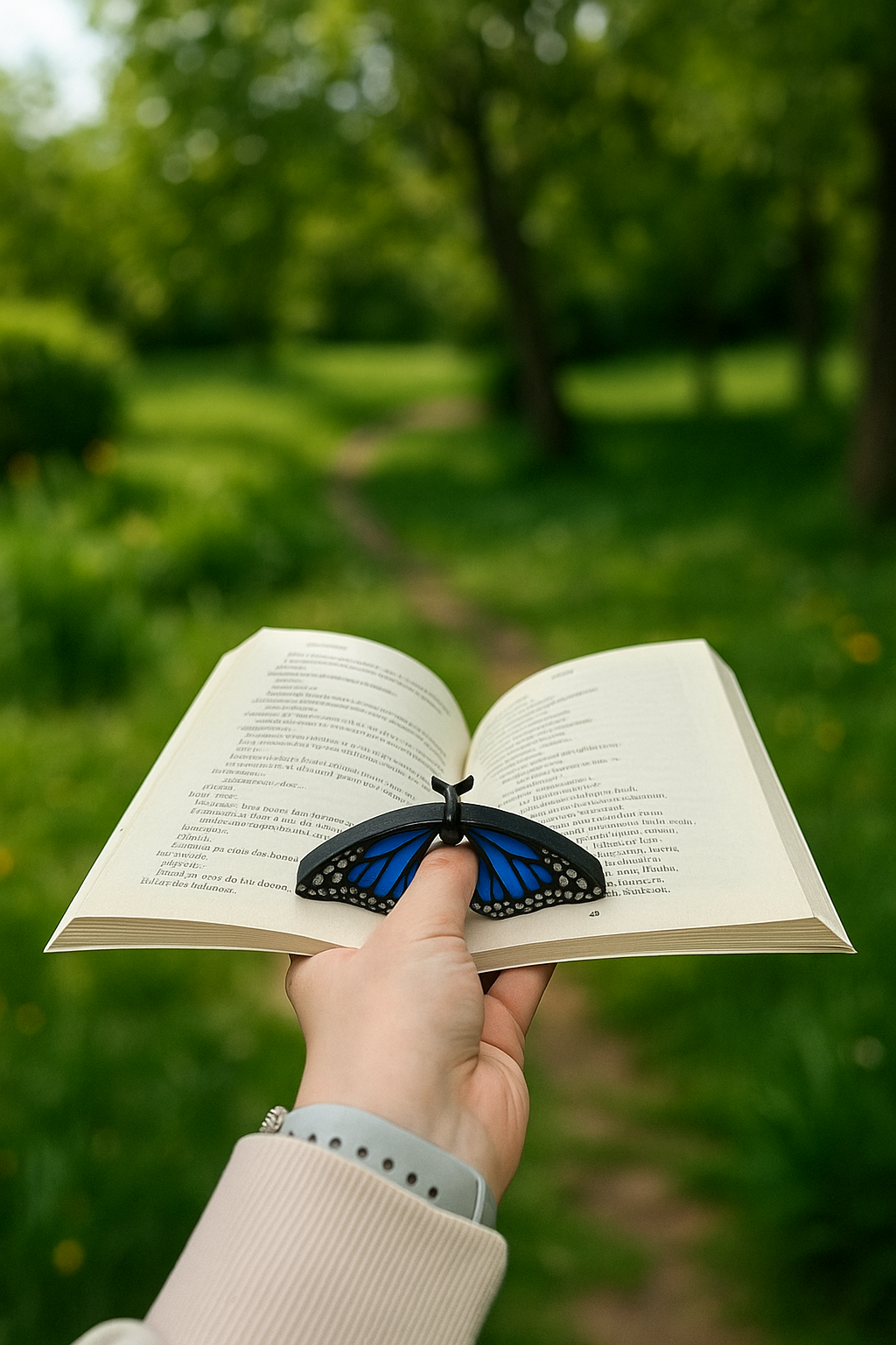 Kitap Ayracı - Sayfa Tutucu - Tek El Kitap Okuma Aparatı (Mavi Kelebek)