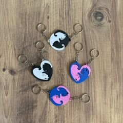 Çift Anahtarlık - 2li Kedi Anahtarlık  - Kedi Kalp Anahtarlık (Pembe Mavi)