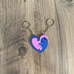 Çift Anahtarlık - 2li Kedi Anahtarlık  - Kedi Kalp Anahtarlık (Pembe Mavi)