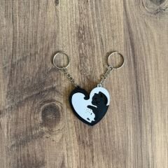 Çift Anahtarlık - 2li Kedi Anahtarlık  - Kedi Kalp Anahtarlık (Siyah Beyaz)
