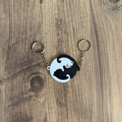 Çift Anahtarlık - 2li Kedi Anahtarlık  - Kedi Anahtarlık (Siyah Beyaz)