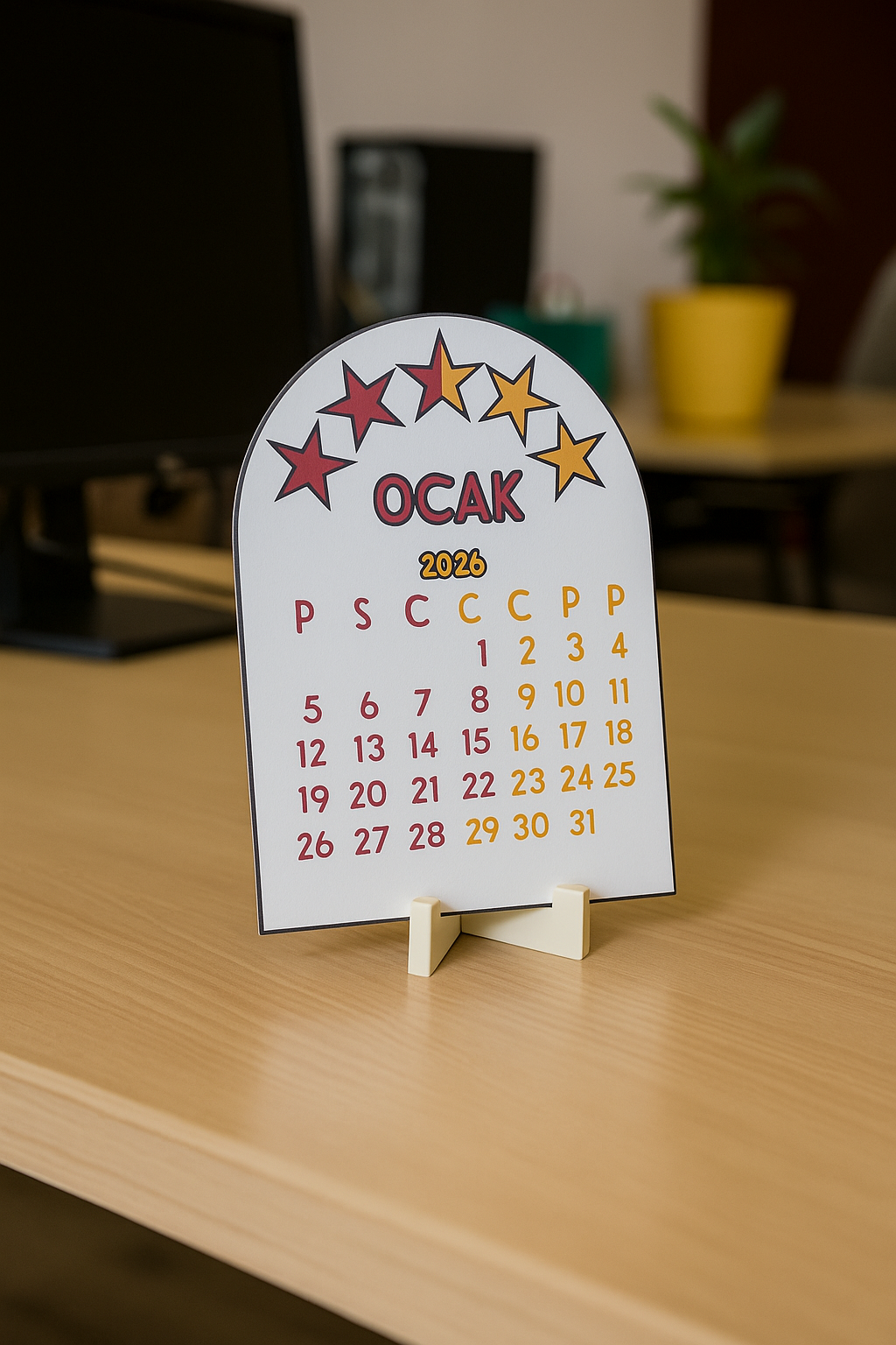 2026 Takvim - Taraftar Masaüstü Takvim- Standlı Takvim (Sarı Kırmızı)
