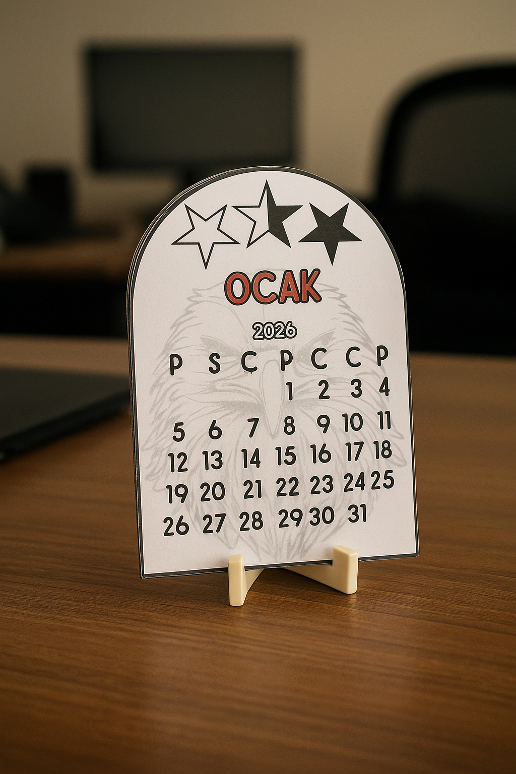 2026 Takvim - Taraftar Masaüstü Takvim- Standlı Takvim (Siyah Beyaz)