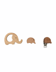 Ahşap Halka, Klips, Figürlü Boncuk Set (Fil)