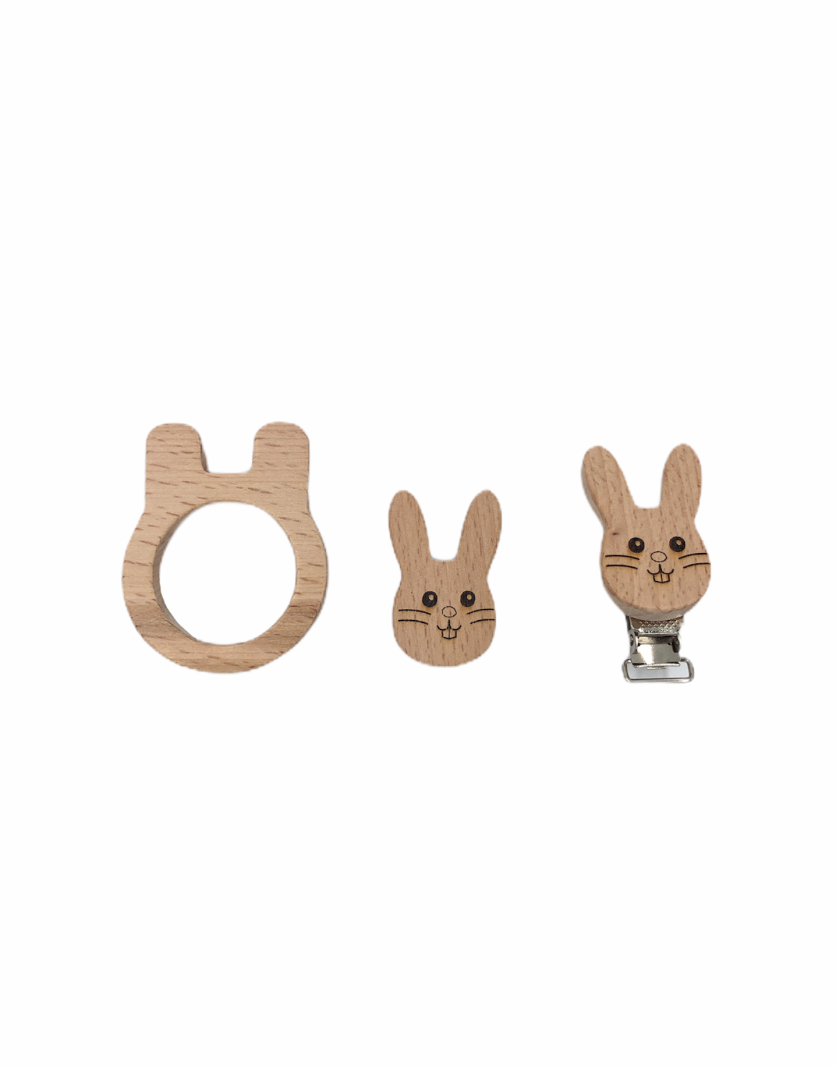 Ahşap Halka, Klips, Figürlü Boncuk Set (Tavşan)