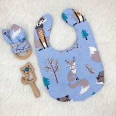 3lü Bebek Hediyelik Takımı (Sıvı Geçirmez Mama Önlüğü,Diş Kaşıyıcı, Çıngırak) Model 10