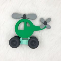 Ahşap El Boyaması Tekerlekli Helikopter Dekoratif Obje