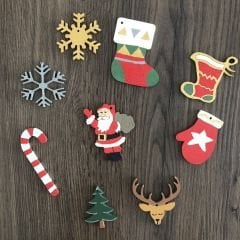 Ahşap El Boyaması 9lu Noel Çam Ağacı Süsü