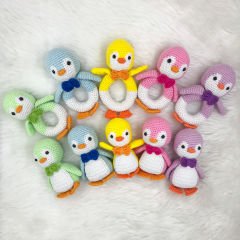 Amigurumi Penguen Çıngırak ve Oyuncak Seti (Mavi)