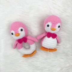 Amigurumi Penguen Çıngırak ve Oyuncak Seti (Pembe)