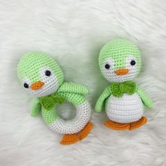 Amigurumi Penguen Çıngırak ve Oyuncak Seti (Yeşil)