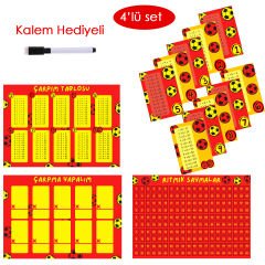 4'lü Çarpım Tablosu Seti - Kalem Hediyeli (Taraftar Sarı Kırmızı)