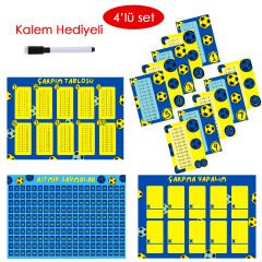 4'lü Çarpım Tablosu Seti - Kalem Hediyeli (Taraftar Sarı Lacivert)