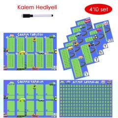 4'lü Çarpım Tablosu Seti - Kalem Hediyeli (Araba Temalı)