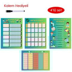 Çocuklar İçin Planlayıcı Set - Mavi (Alışkanlık Takibi, Haftalık Planlayıcı, Sorumluluk Takibi, Ders Programı)