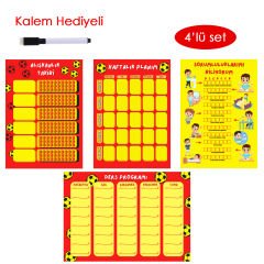 Çocuklar İçin Planlayıcı Set - Sarı Kırmızı (Alışkanlık Takibi, Haftalık Planlayıcı, Sorumluluk Takibi, Ders Programı)