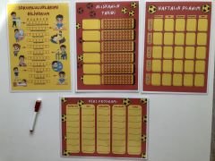 Çocuklar İçin Planlayıcı Set - Sarı Kırmızı (Alışkanlık Takibi, Haftalık Planlayıcı, Sorumluluk Takibi, Ders Programı)