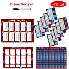 4'lü Çarpım Tablosu Seti - Kalem Hediyeli (Taraftar Bordo Lacivert)