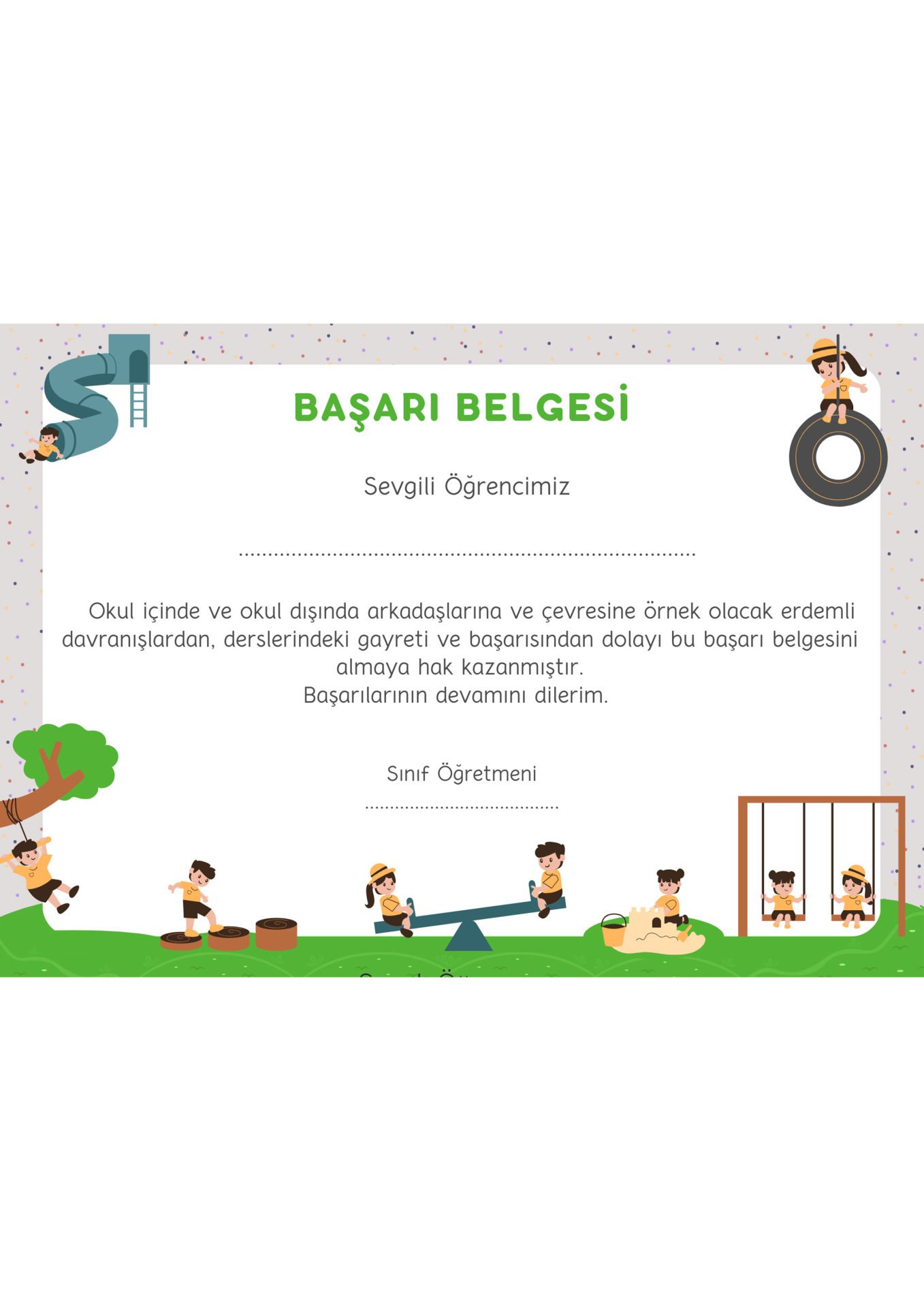 A4 Boyutunda Öğrenci Başarı Belgesi - Anaokul Başarı Belgesi - İlkokul Başarı Belgesi (Model 3)