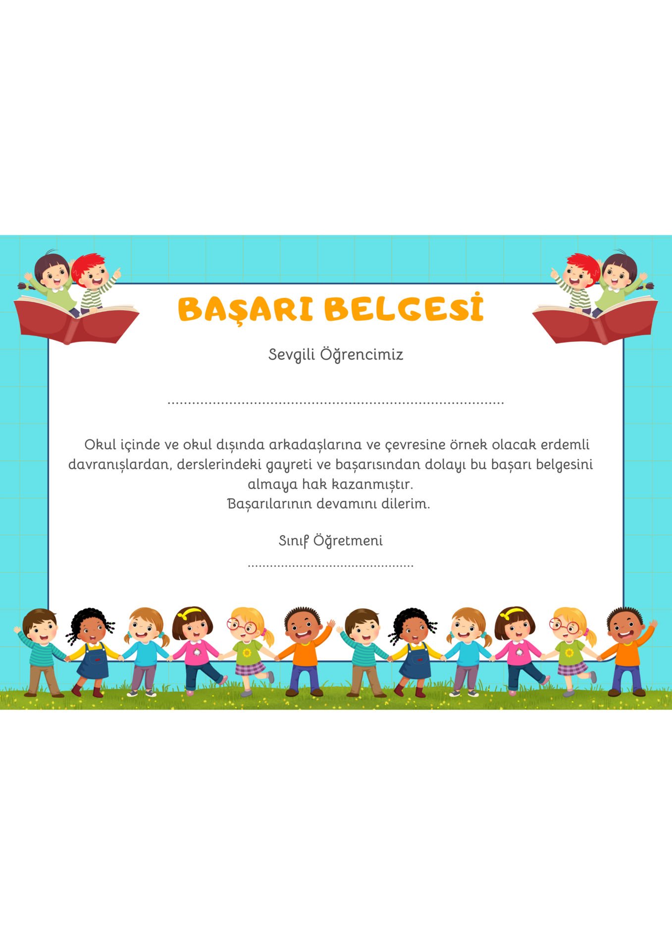 A4 Boyutunda Öğrenci Başarı Belgesi - Anaokul Başarı Belgesi - İlkokul Başarı Belgesi (Model 4)