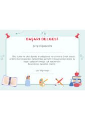 A4 Boyutunda Öğrenci Başarı Belgesi - Anaokul Başarı Belgesi - İlkokul Başarı Belgesi (Model 5)