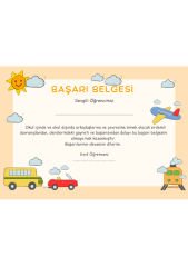 A4 Boyutunda Öğrenci Başarı Belgesi - Anaokul Başarı Belgesi - İlkokul Başarı Belgesi (Model 7)