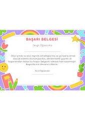 A4 Boyutunda Öğrenci Başarı Belgesi - Anaokul Başarı Belgesi - İlkokul Başarı Belgesi (Model 9)