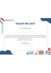 A4 Boyutunda Öğrenci Başarı Belgesi - Anaokul Başarı Belgesi - İlkokul Başarı Belgesi (Model 10)