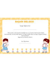 A4 Boyutunda Öğrenci Başarı Belgesi - Anaokul Başarı Belgesi - İlkokul Başarı Belgesi (Model 11)