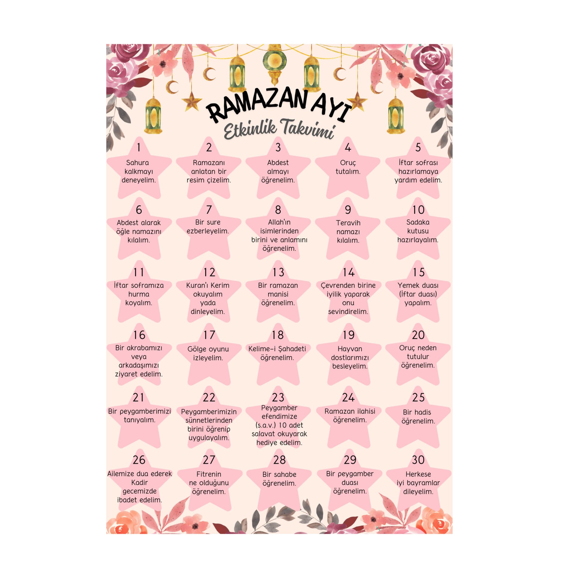 Ramazan Etkinlik Takvimi Pembe (21x29 cm)