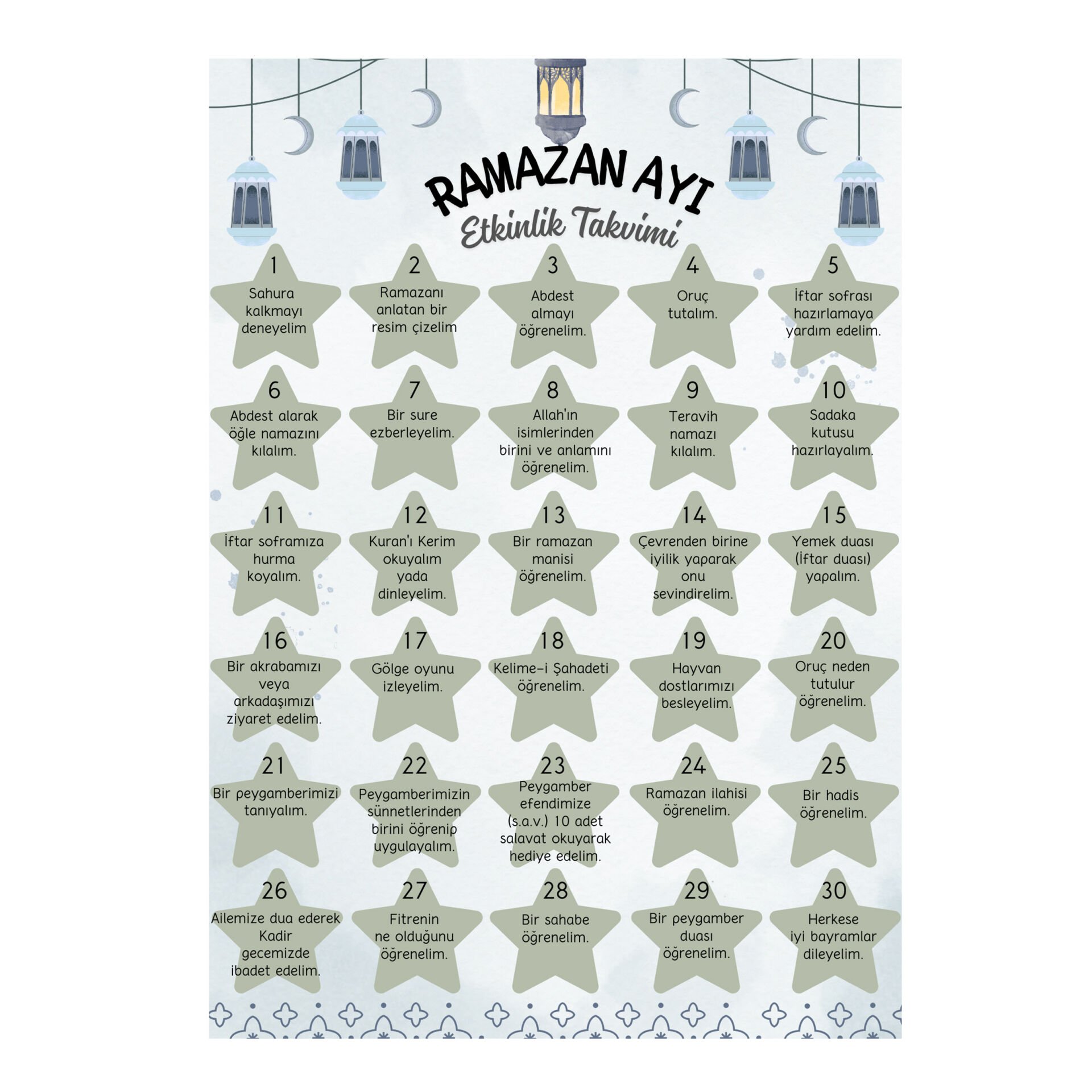 Ramazan Etkinlik Takvimi Mavi (21x29 cm)