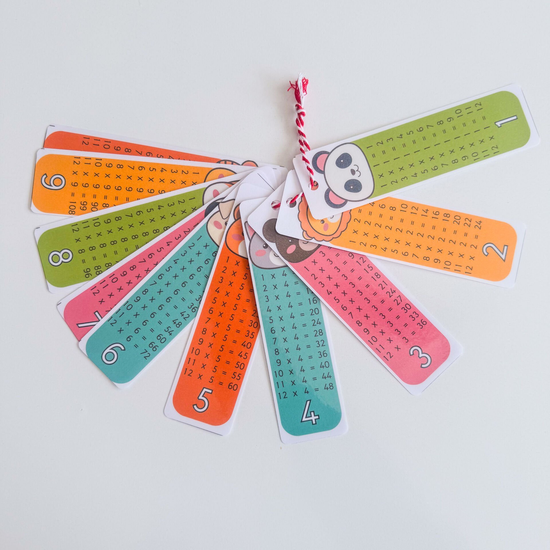Hayvan Desenli Çarpım Tablosu Çalışma Kartları 13x4 cm