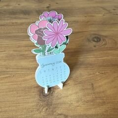 2026 Takvim - Çiçekli Takvim - Vazodaki Çiçekler Masaüstü Takvimi - Standlı Takvim