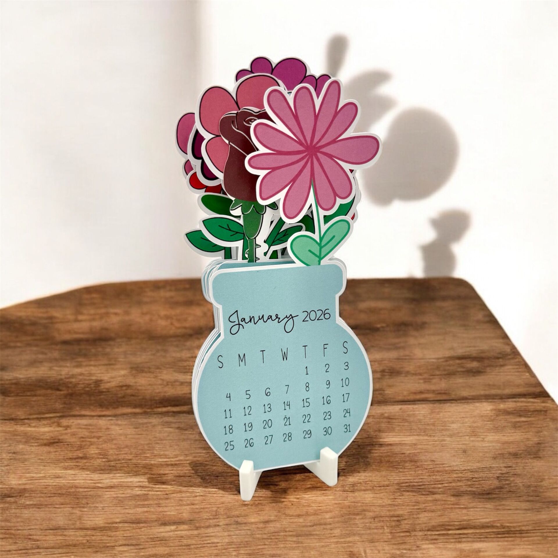 2026 Takvim - Çiçekli Takvim - Vazodaki Çiçekler Masaüstü Takvimi - Standlı Takvim